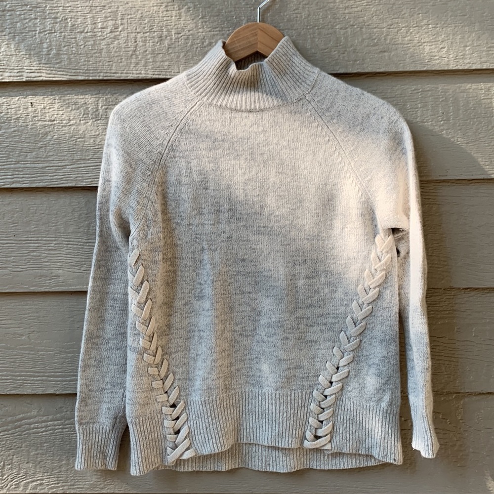 Rebecca Taylor Mock Neck Wool Blend Braided Sweater